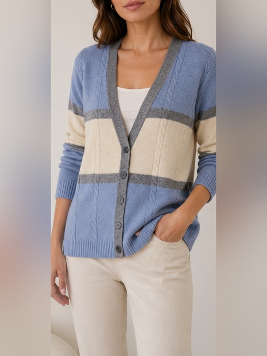 Liz Claiborne Sweaters - Liz Claiborne Petite S Lambswool Angora Cable Knit Cardigan Blue Gray